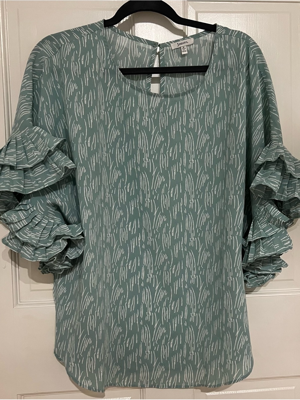 JODIFL mint aqua ruffle sleeve blouse